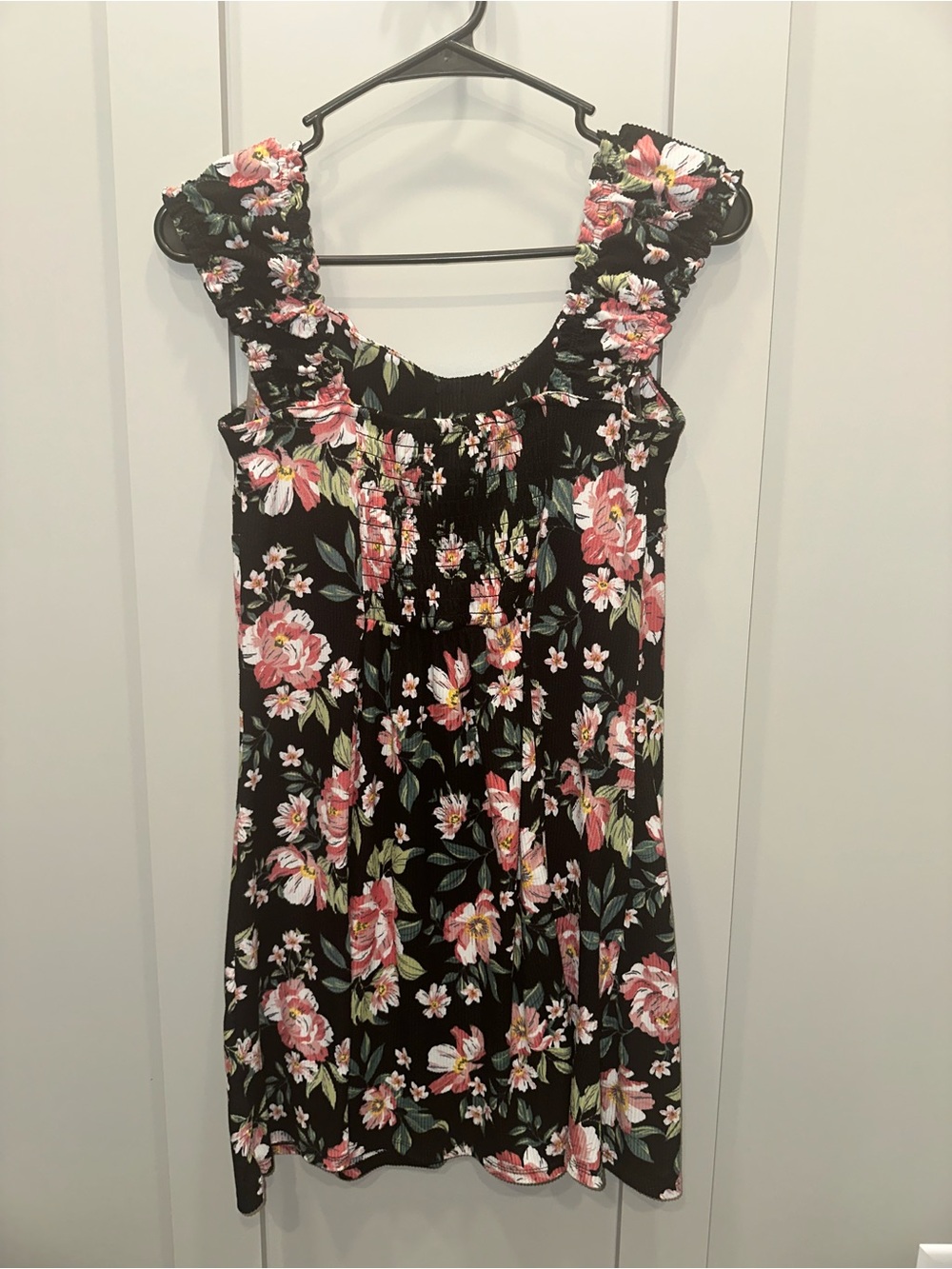 No Boundaries Black Floral Dress with Pink Roses